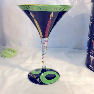 50 and Fabulous martini glass with recipe on the bottom.